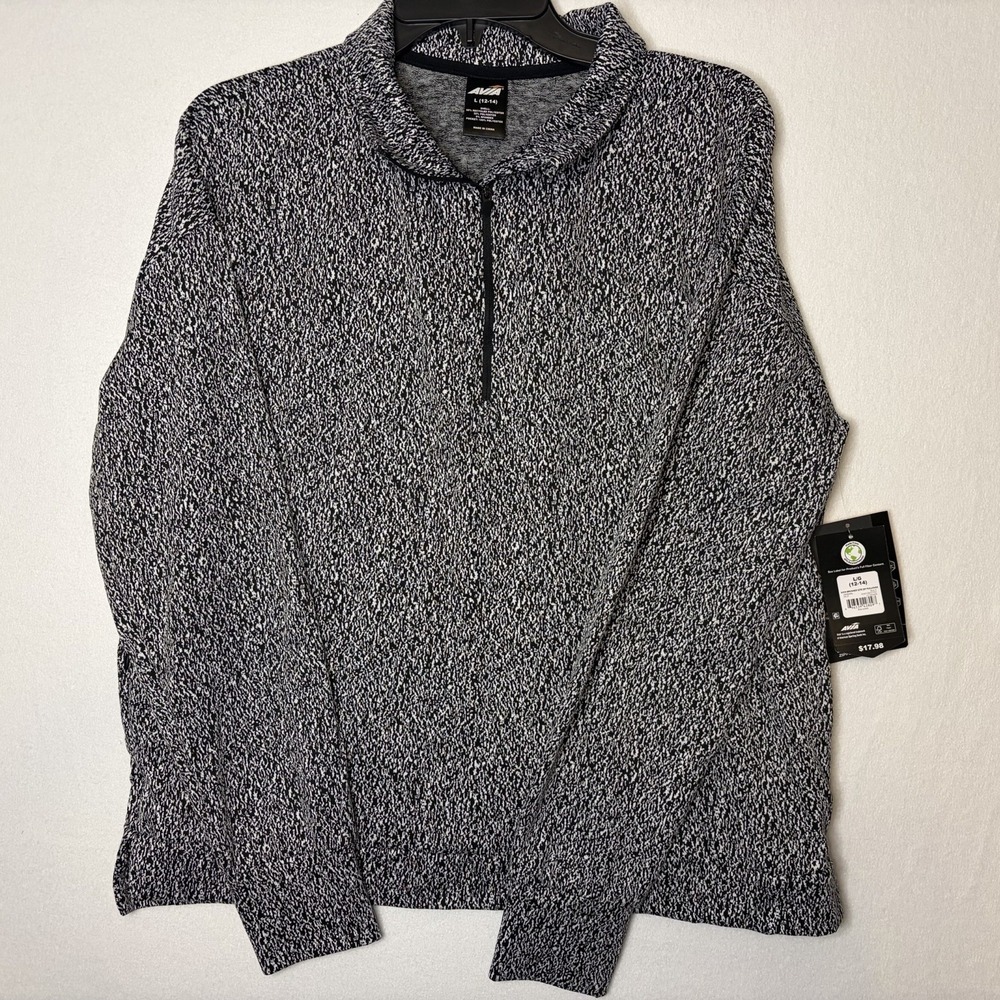 AVIA Womens Black white 1/4 Zip Pullover  Size Large 12-14 Long-Sleeve/ Exercise